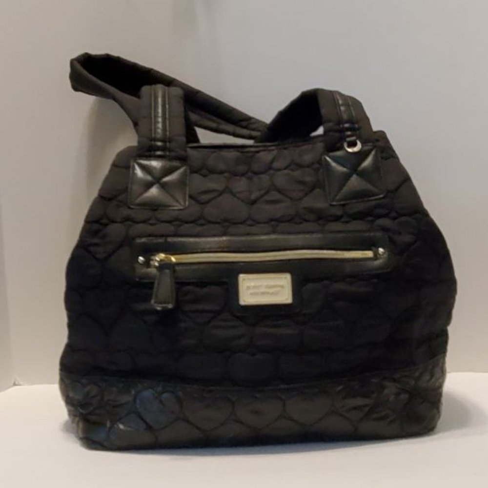 Betsey Johnson Large Black Heart Quilted Tote
